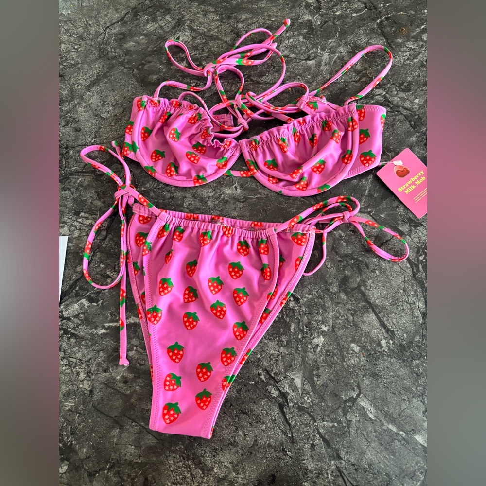 Strawberry milk mob! Pink Strawberry Bikini Set